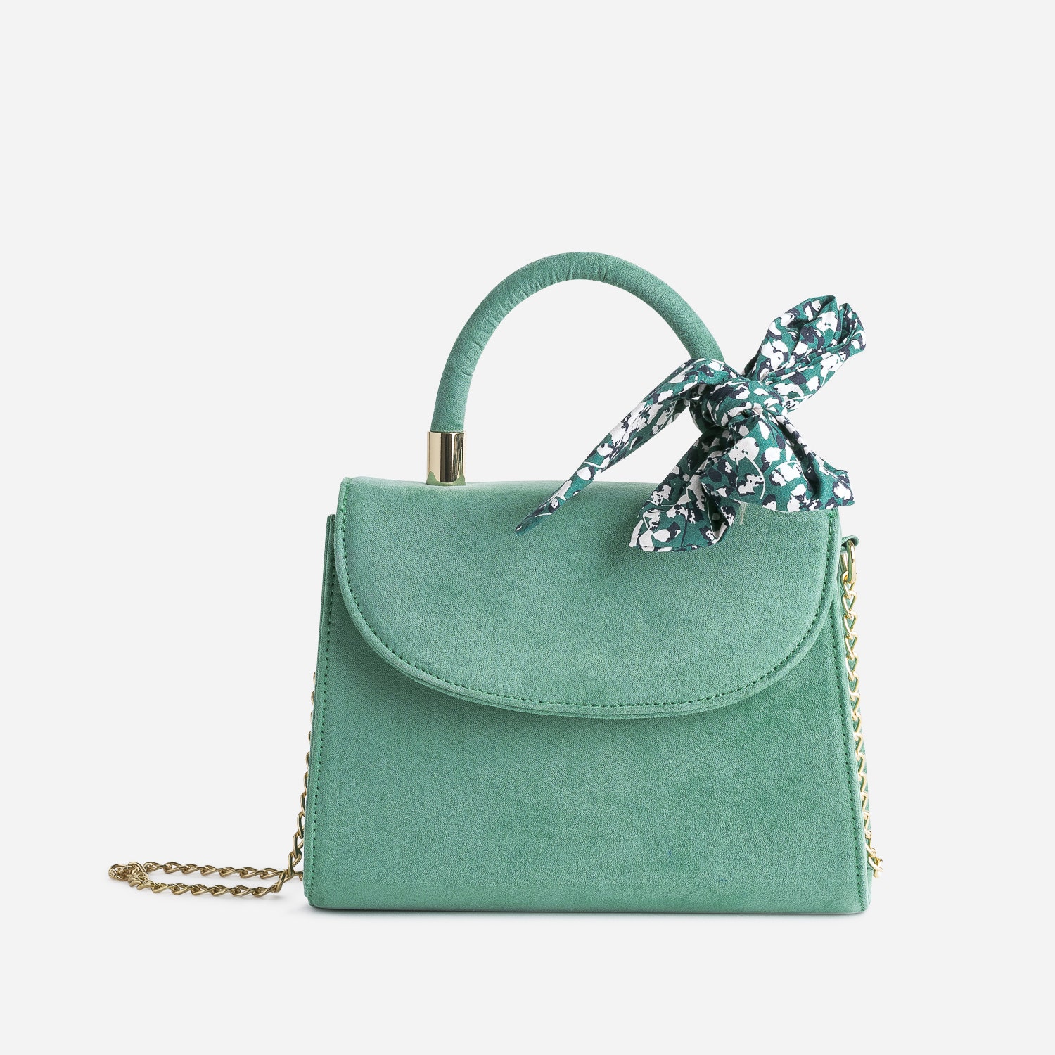 Sac à main vert sauge avec foulard imprimé
