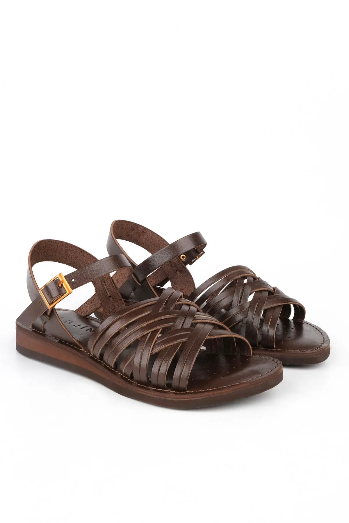 Marjin  Damen Sandalen aus echtem Leder, leichte Eva-Sohle, für den Alltag, Alen Brown