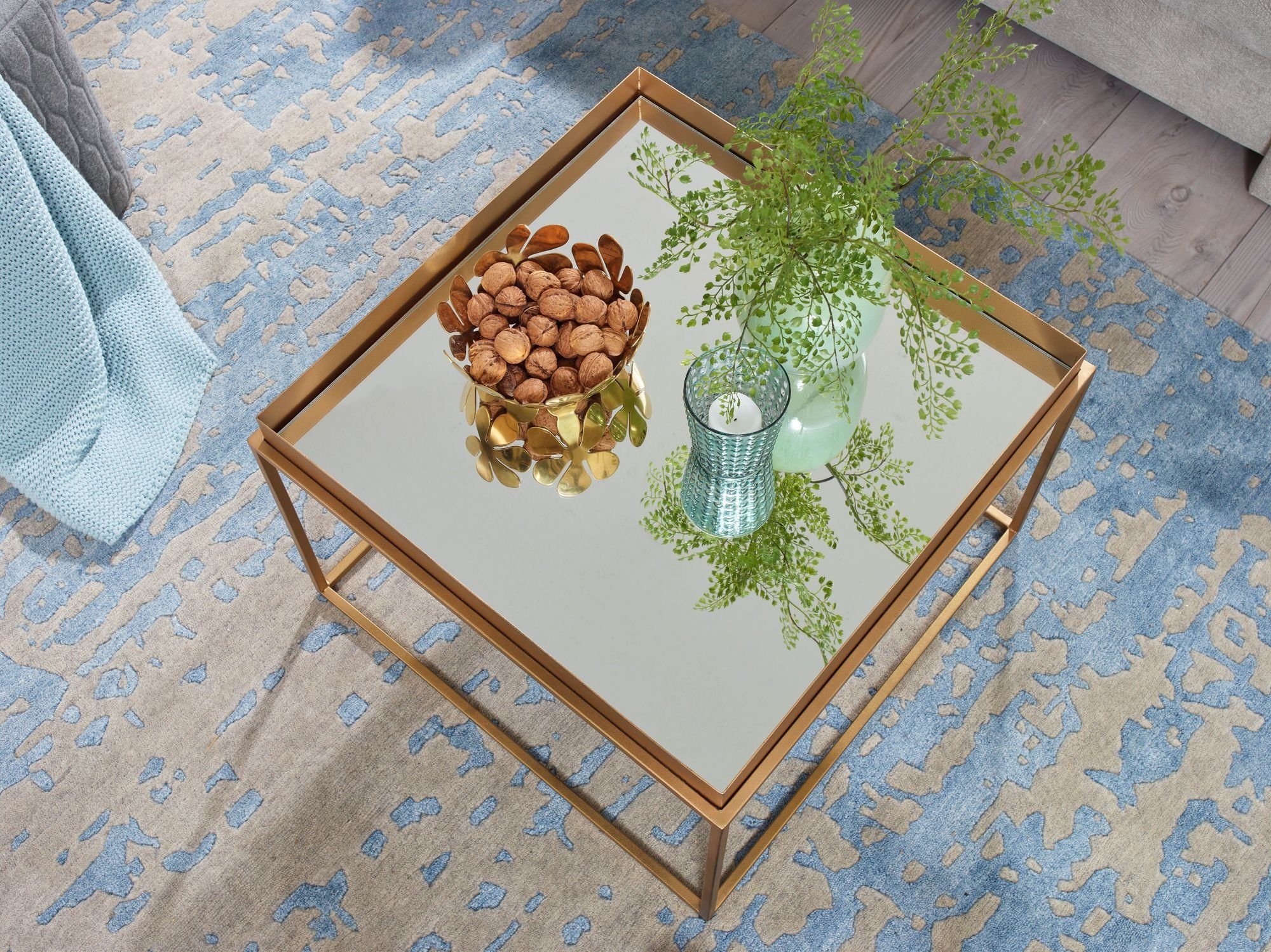 FINEBUY Couchtisch FB82282 (60x60x41 Gold, Sofatisch Quadratisch Glas Metall), Wohnzimmertisch Verspiegelt, Beistelltisch Modern