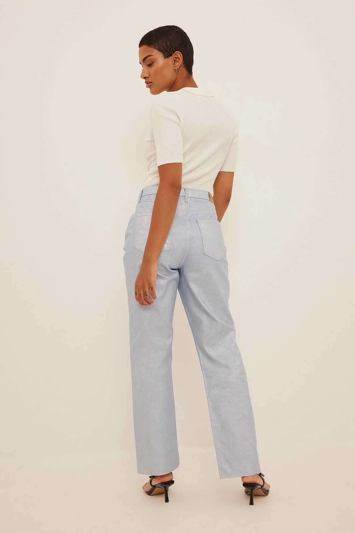 Glitter High Waist Straight Jeans