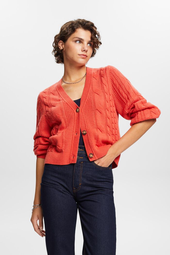 Cardigan aus Zopfstrick, Wollmix