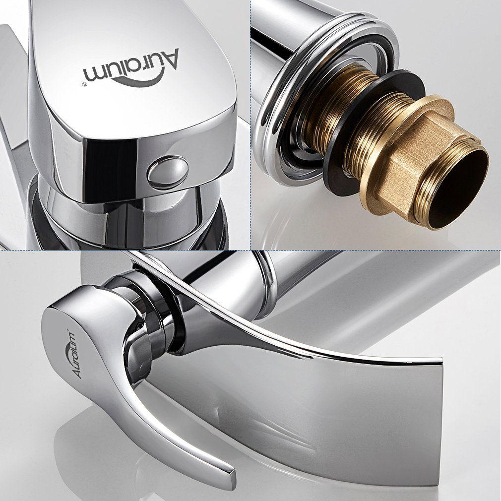 Auralum Waschtischarmatur Wasserhahn Bad Wasserfall, Waschtischarmatur mit Auslauf Höhe 220MM