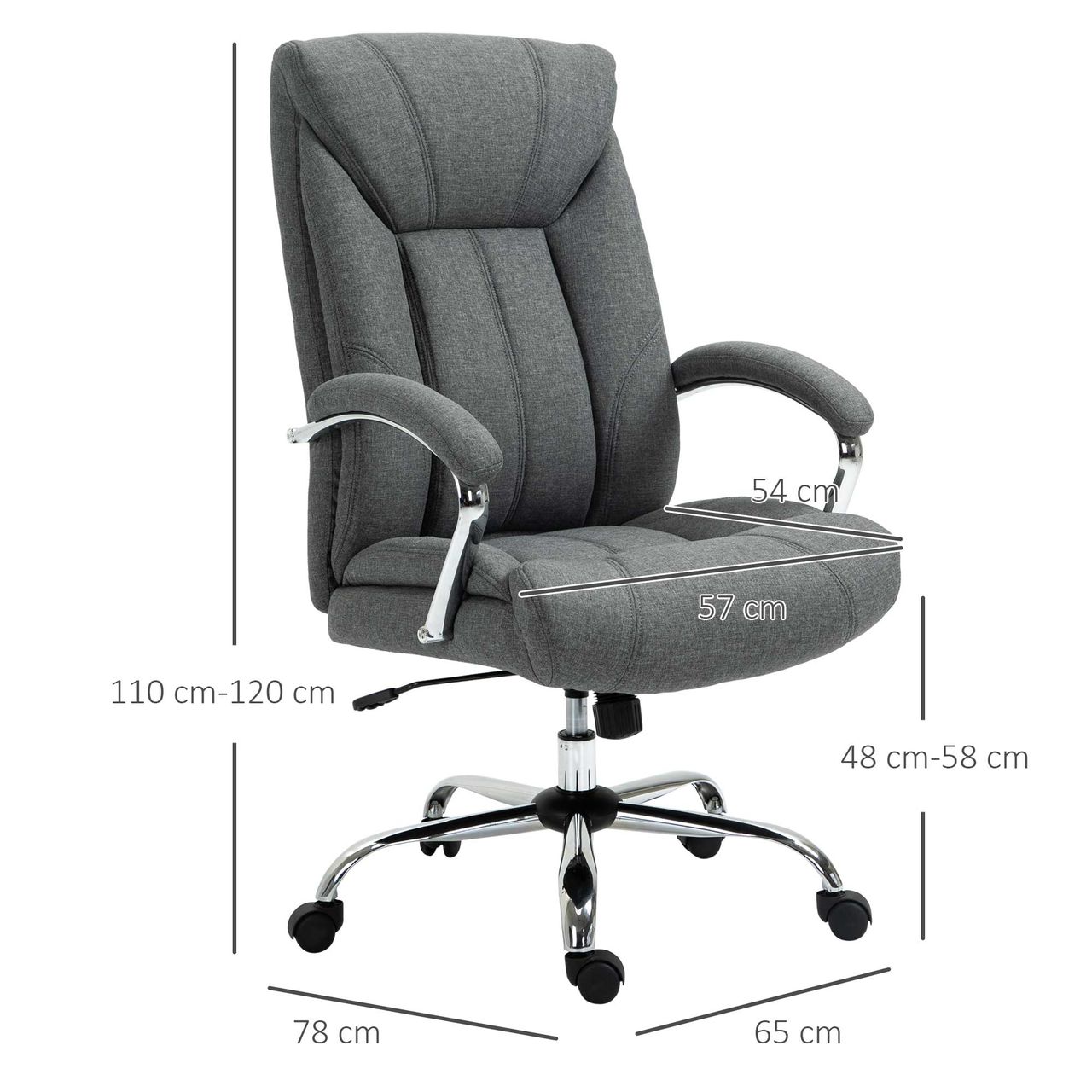 HOMCOM Vinsetto Bürostuhl mit Wippfunktion ergonomischer Stuhl mit gepolsterte Armlehne Kopfstütze höhenverstellbarer Schreibtischstuhl Drehstuhl mit Rückenlehne Nylon Grau 65 x 78 x 110-120 cm