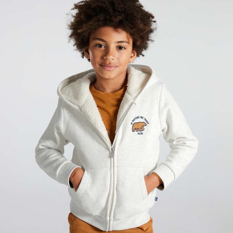 Sweat-shirt doublé en polaire sherpa blanc garçon