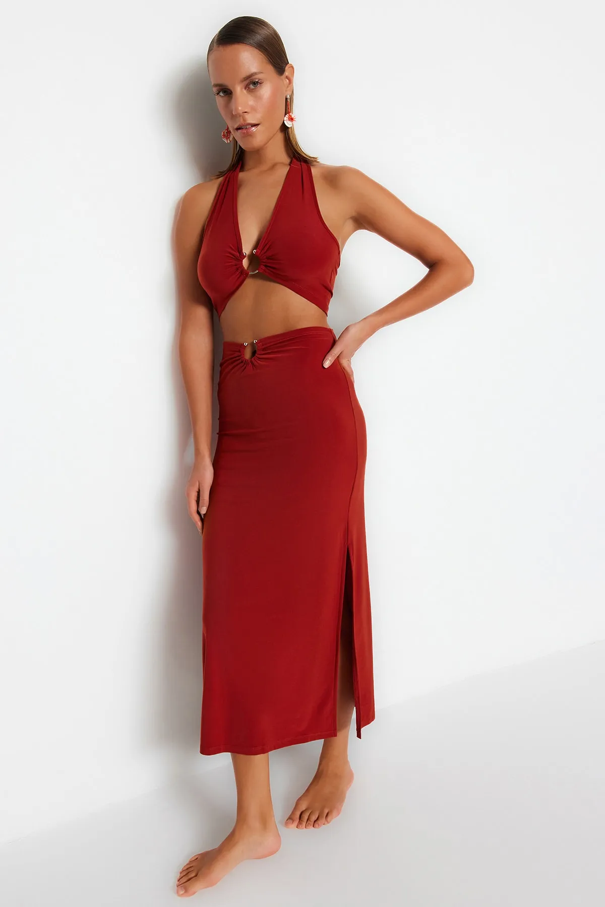 Trendyol Collection  Kachel-Strick-Accessoire-Bluse-Rock-Set TBESS23AU00084