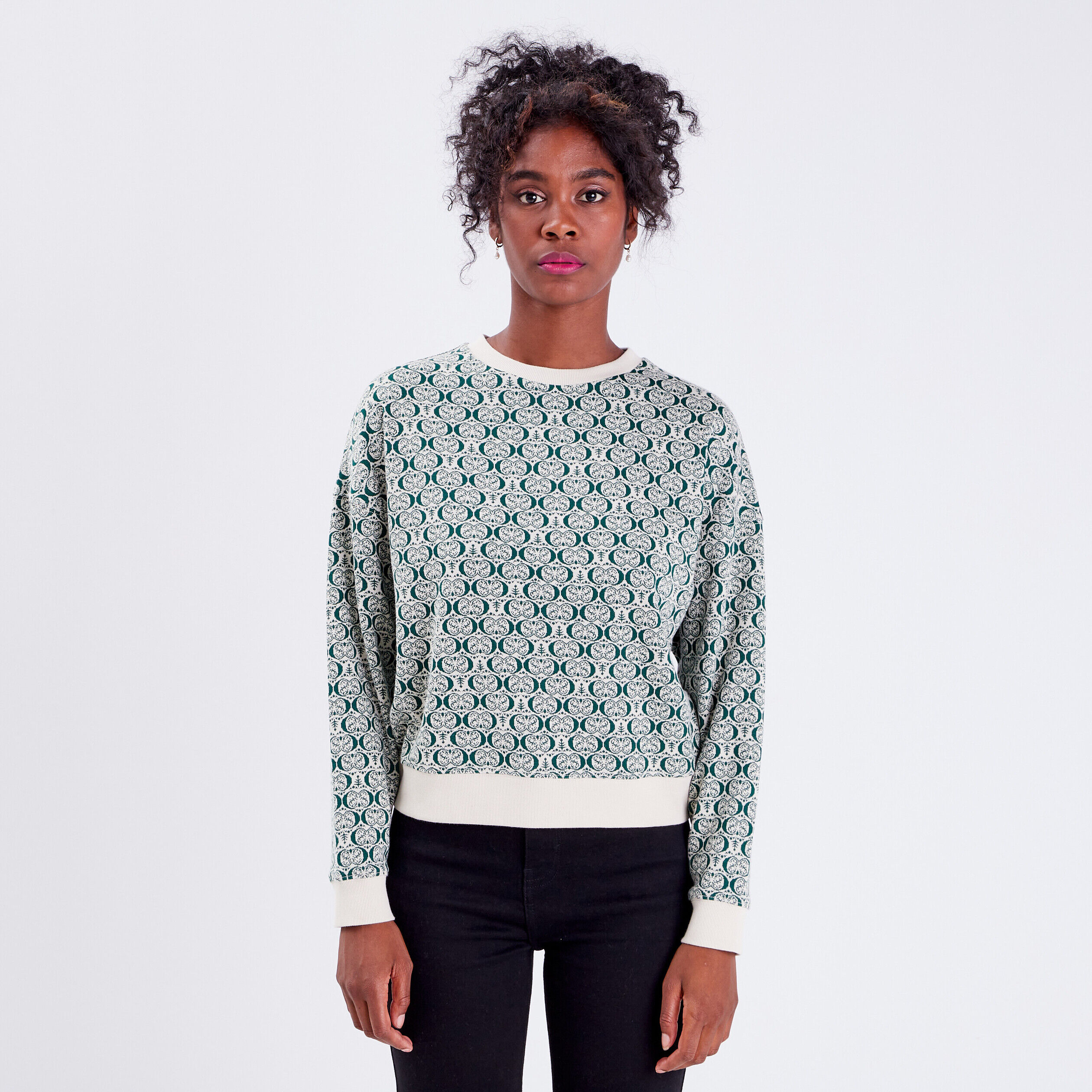 Sweat avec col rond vert foncé femme | Cache Cache