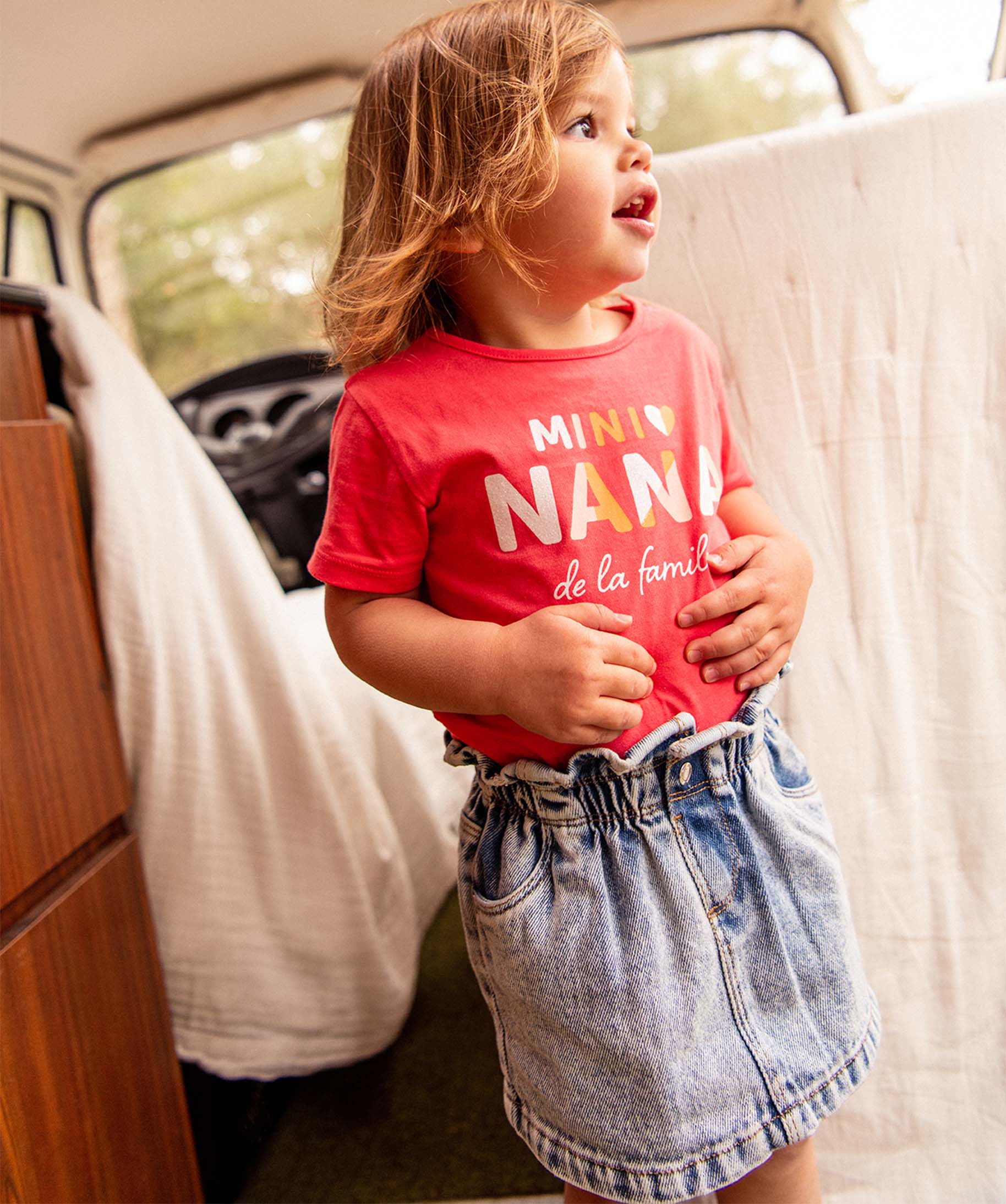 Jupe en jean délavé avec ceinture froncée bébé fille denim | GEMO