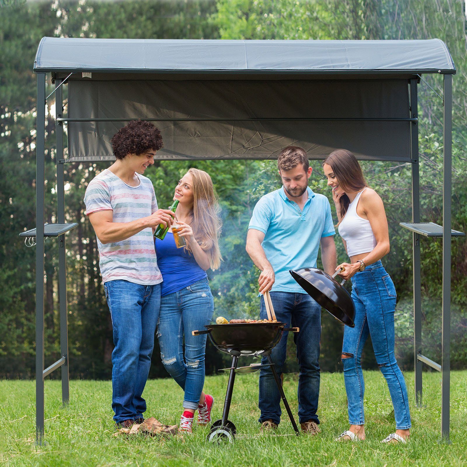 Outsunny Grillpavillon Grillpavillon mit Flammenschutzdach