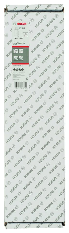 „Bosch Blue Accessories 2608601368“ deimantinis gręžimo karūnos antgalis šlapiam gręžimui, 1 1/4 colio UNC, „Best for Concrete“, 112 mm, 450 mm, 9 segmentai, 11,5 mm