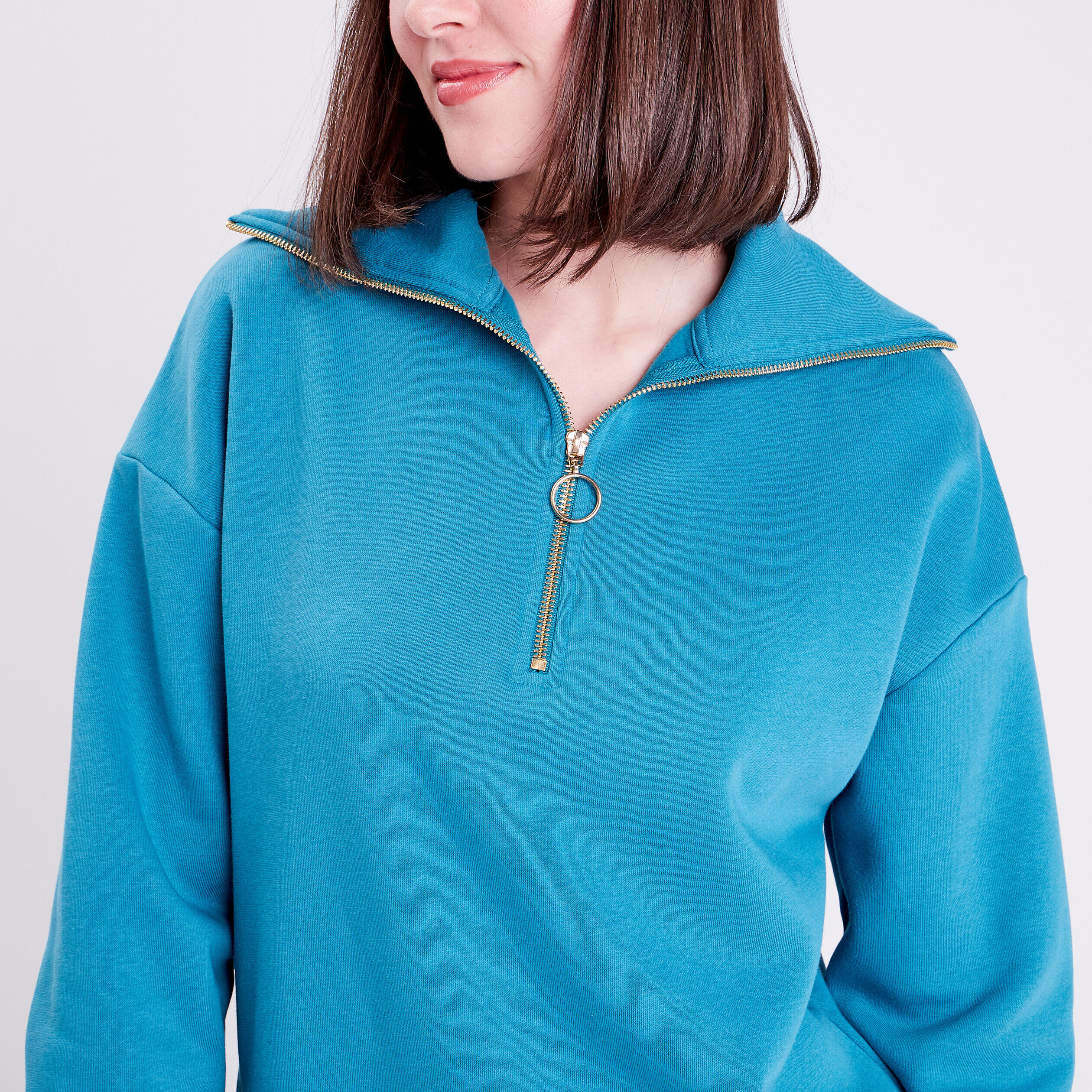 Sweat à col montant avec zip bleu canard femme | Cache Cache