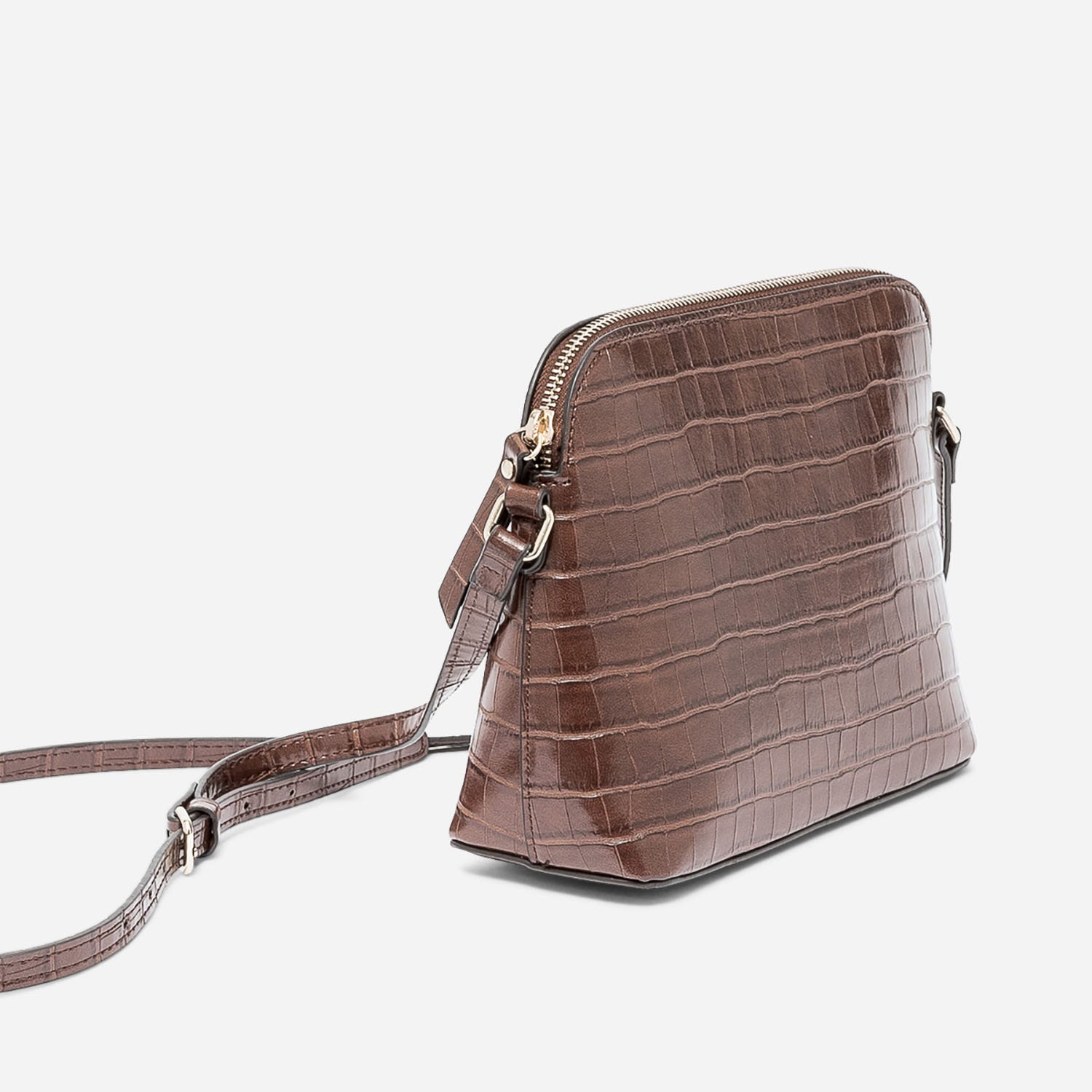 Sac bandoulière marron embossé effet croco