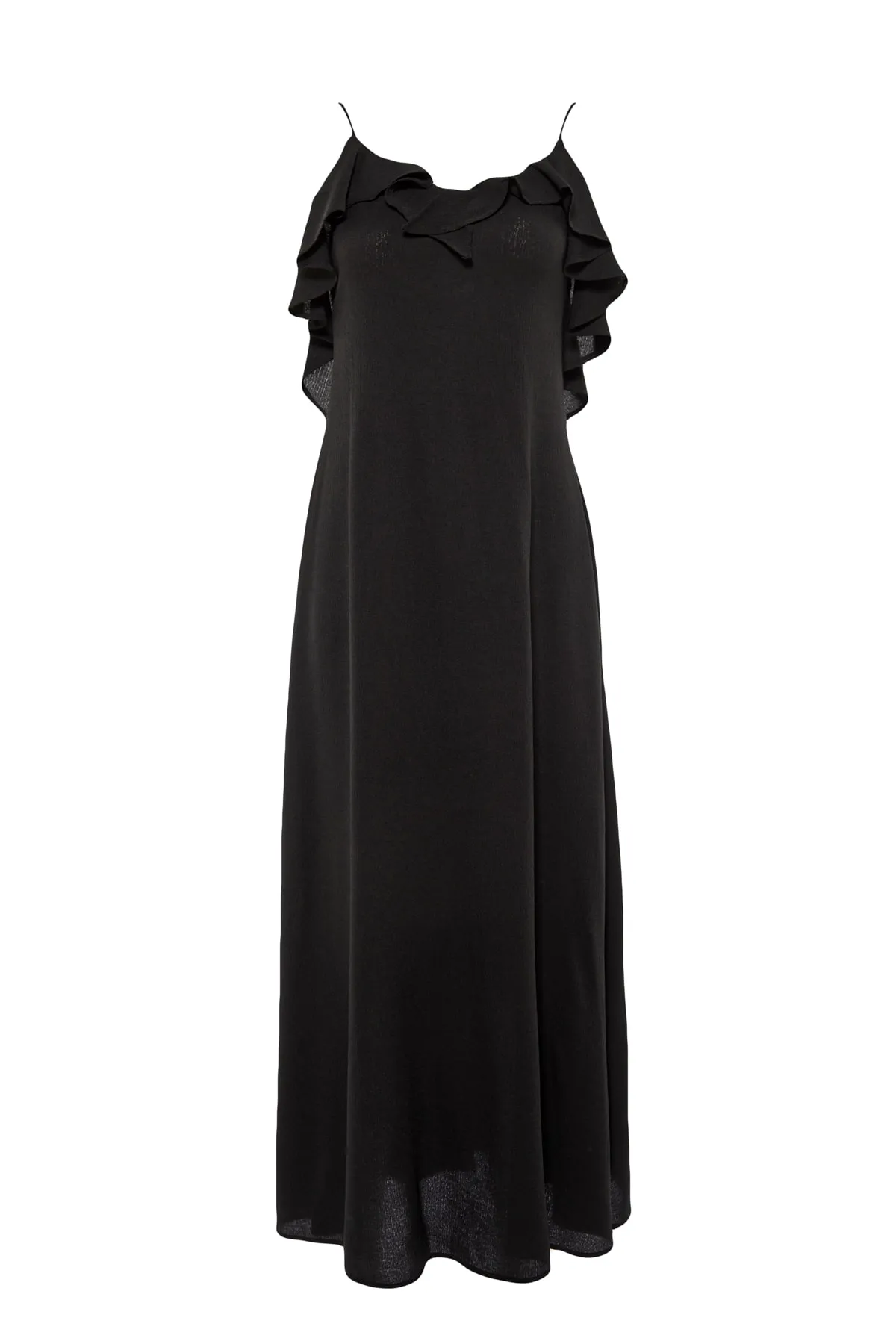 Trendyol Collection  Schwarzes Maxi-Strandkleid mit gewebtem Volant TBESS19WY0004