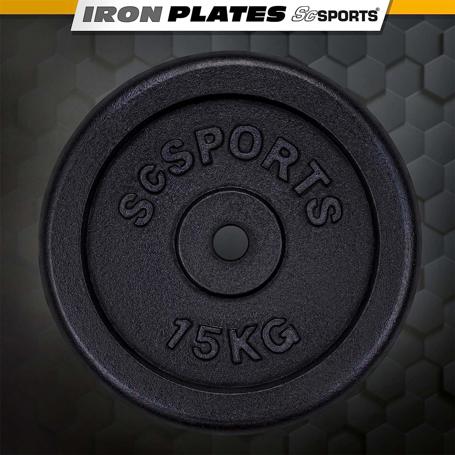 ScSPORTS® Hantelscheiben 15/20/25/30kg 30mm Gusseisen Gewichtsscheiben Gewichte, 15 kg