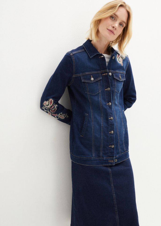 Jeansjacke mit Stickerei