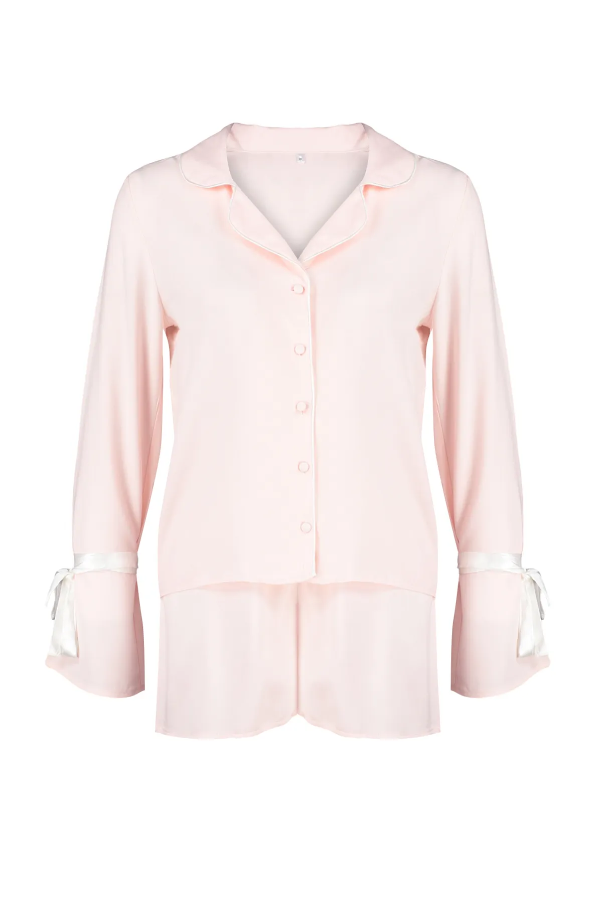Trendyol Collection  Hellrosa Pyjama-Set aus Viskosegewebe mit Schnürung und Paspelierung THMSS24PT00047