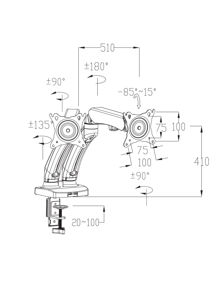 MCW Monitorhalter D39, Zweiarmig günstig kaufen onesize