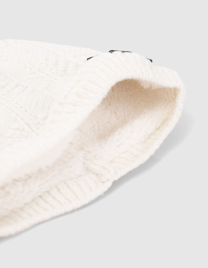 Bonnet blanc cassé tricot lurex à pompon fille