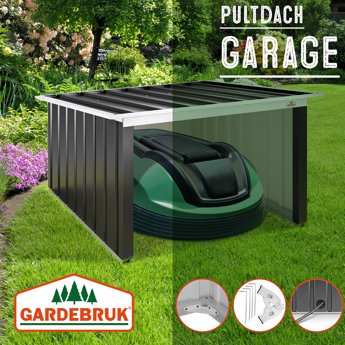 Casaria Gardebruk® Mähroboter Garage Anthrazit Metall 89x90x54cm