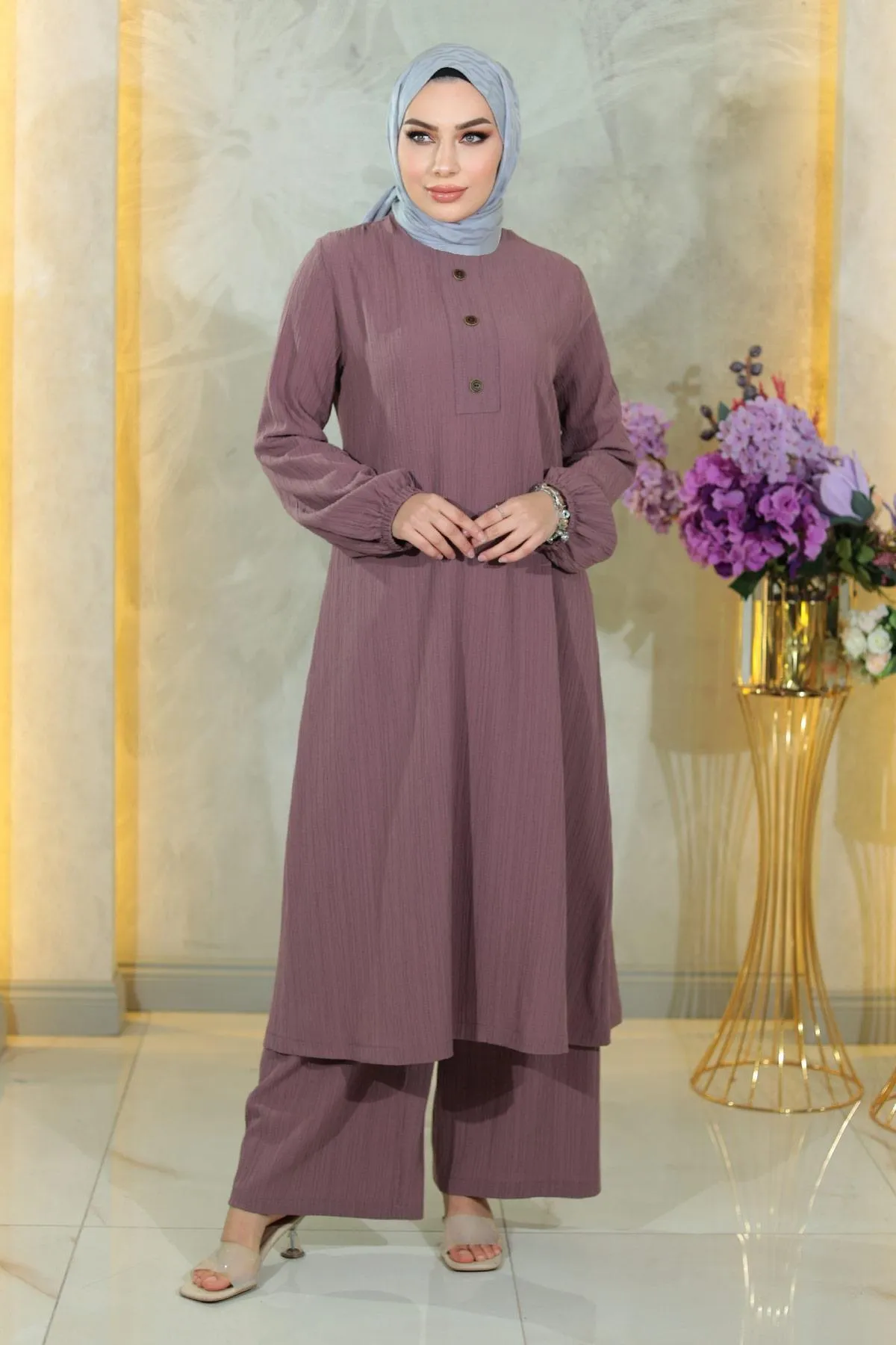 Modamihram  Geknöpftes Hijab-Set Lila 10358