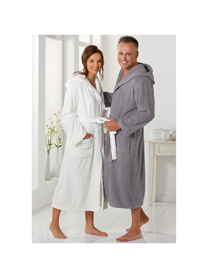Erwin Müller Frottier Unisex-Bademantel mit Kapuze Heidelberg in weiß günstig kaufen