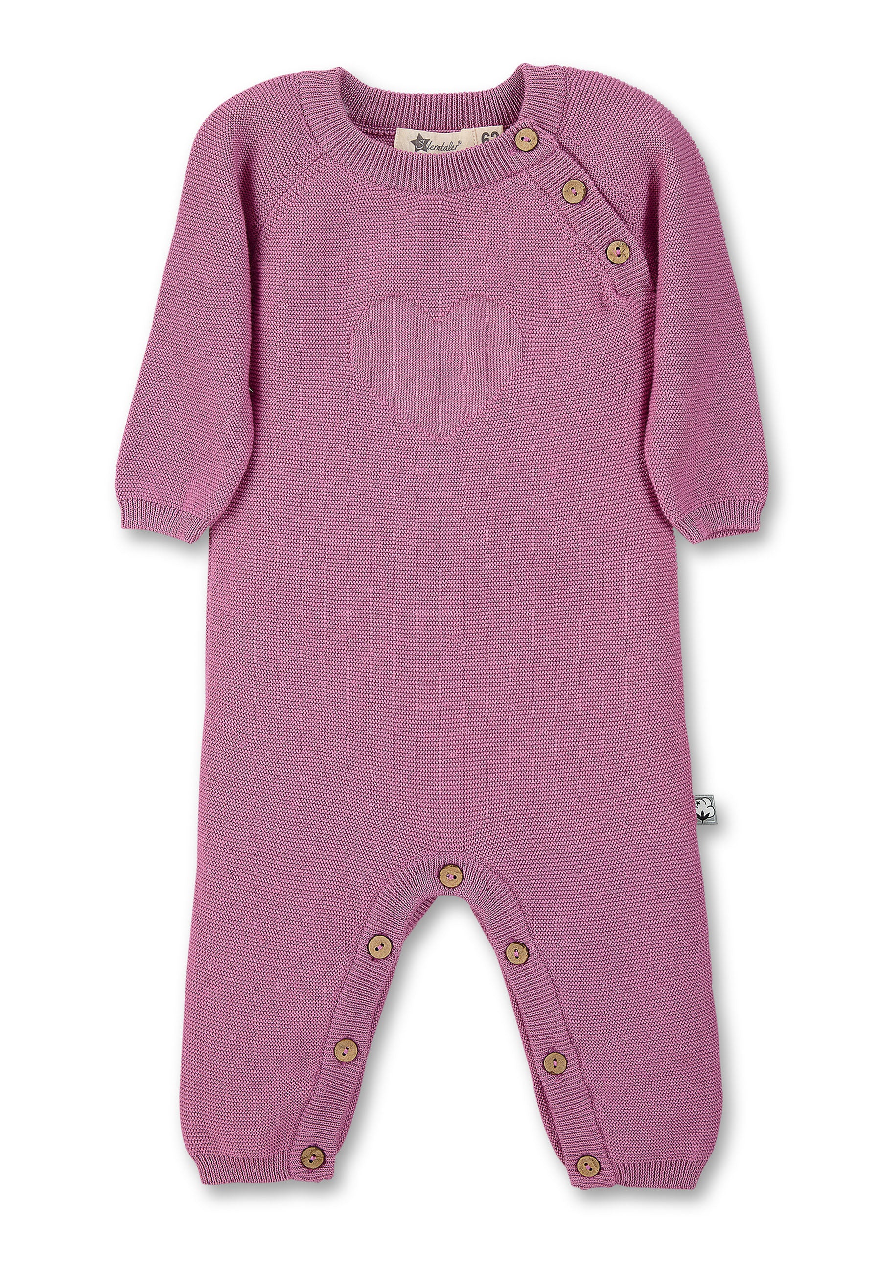 GOTS Strick-Einteiler in Rosa mit Motiv Herz