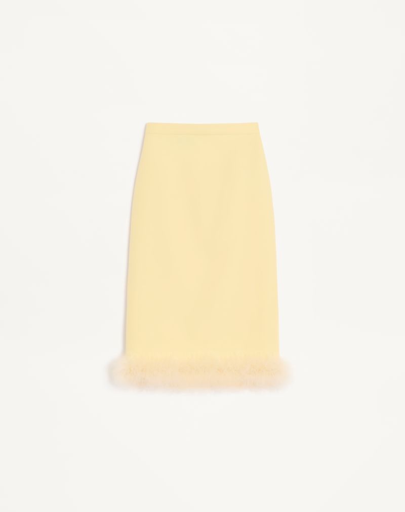 Saia midi de crepe de alta costura com penas