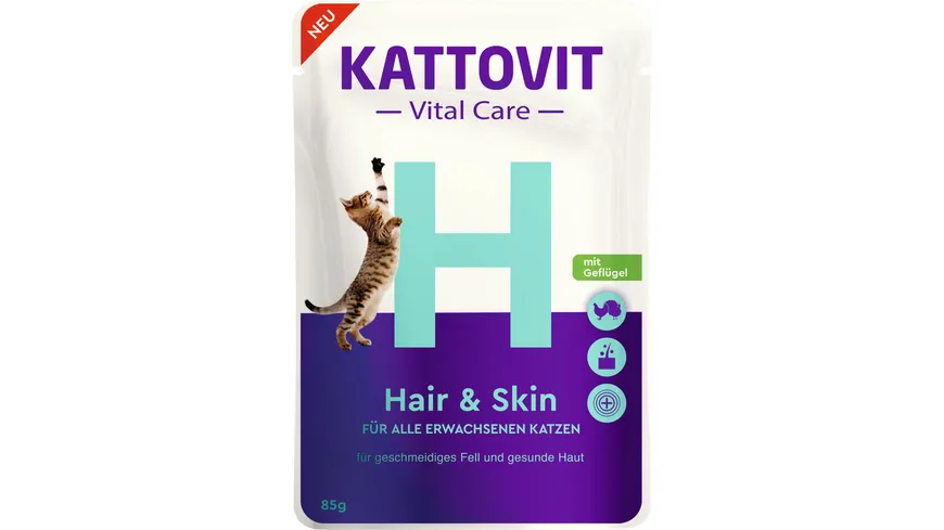 Kattovit Katzennassfutter Vital Care Hair & Skin mit Geflügel 85 g