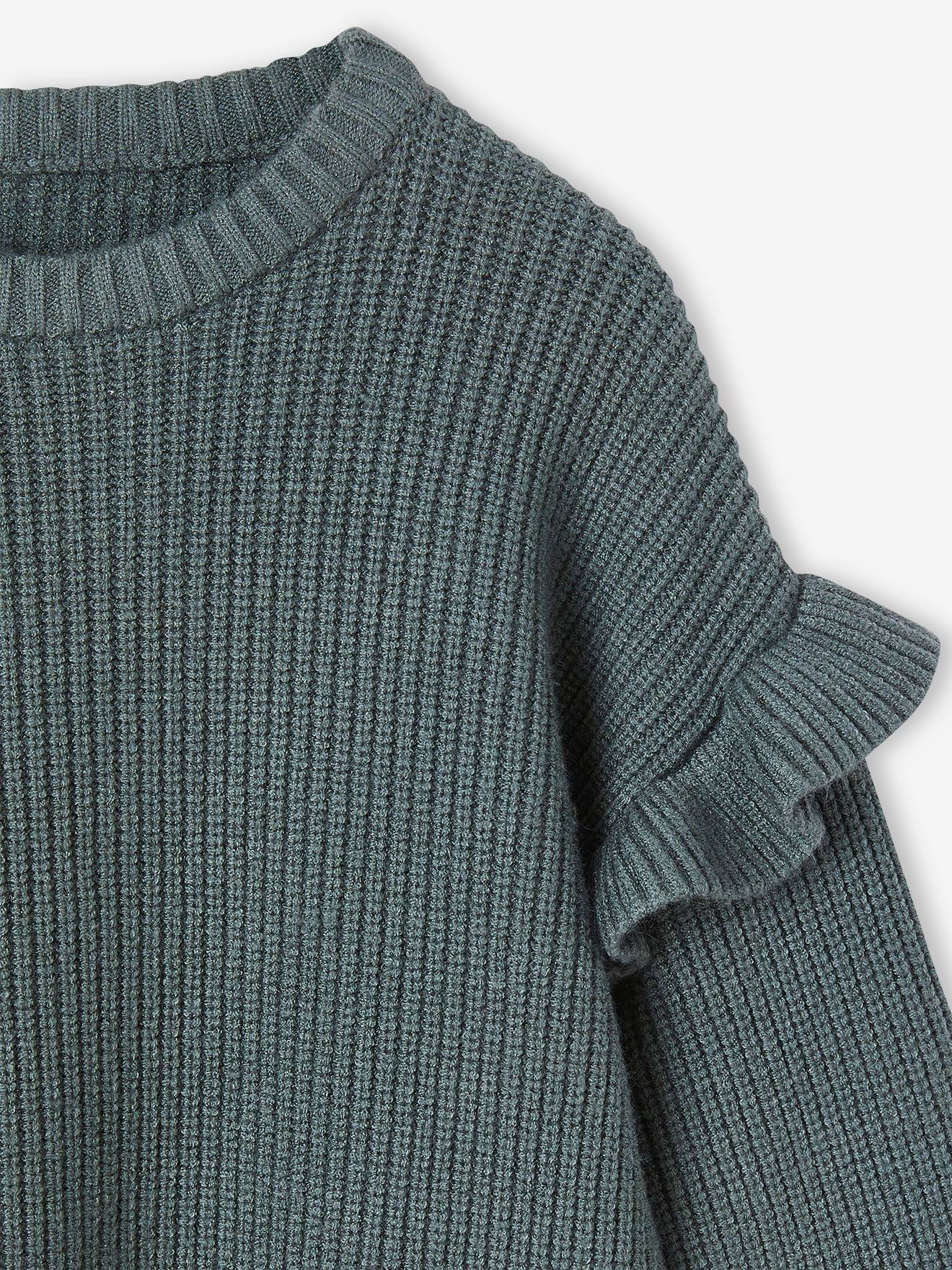 Pull manches volantées fille rayé marron