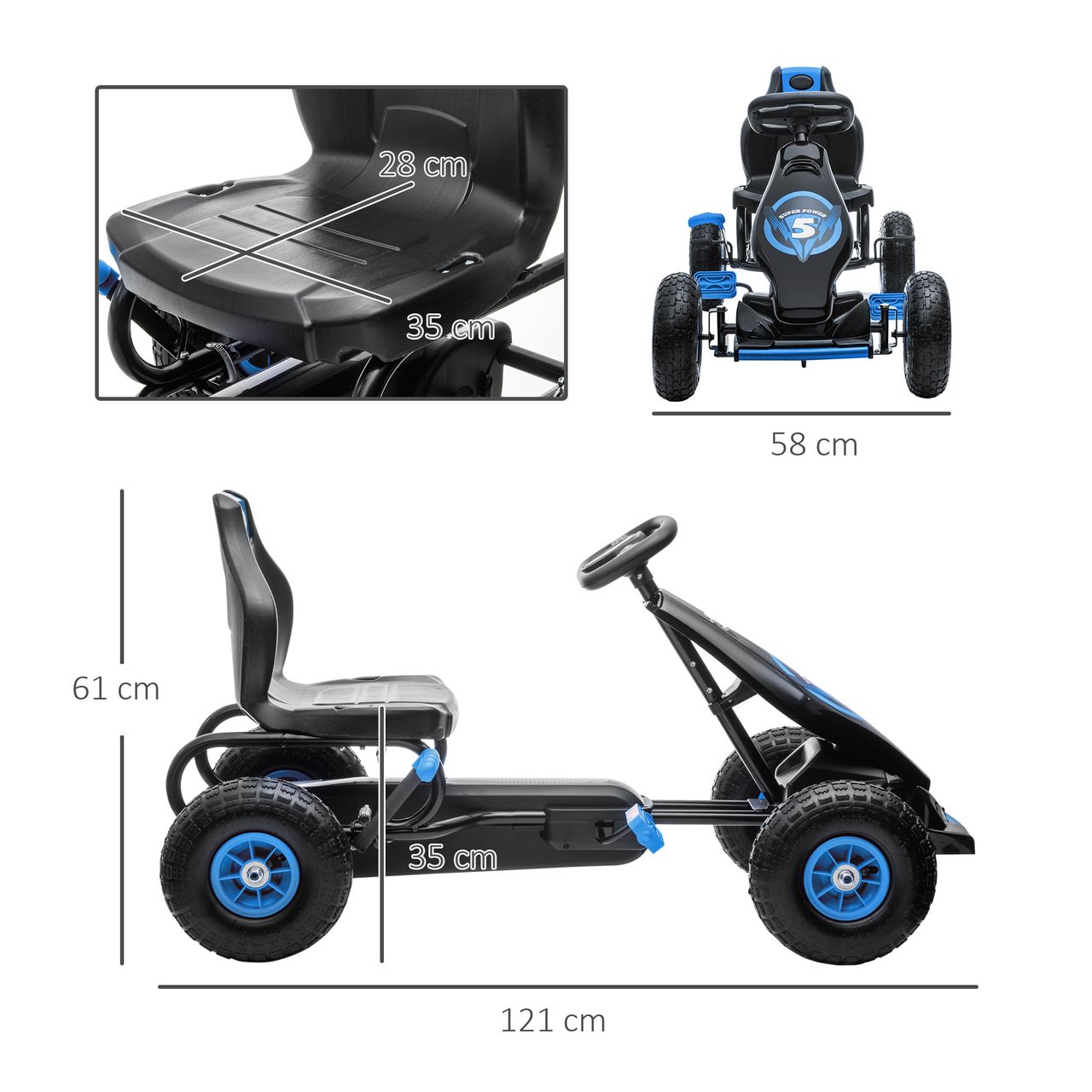 HOMCOM Gokart, Kinderfahrzeug mit Pedal, Tretauto, Outdoor, Blau Schwarz