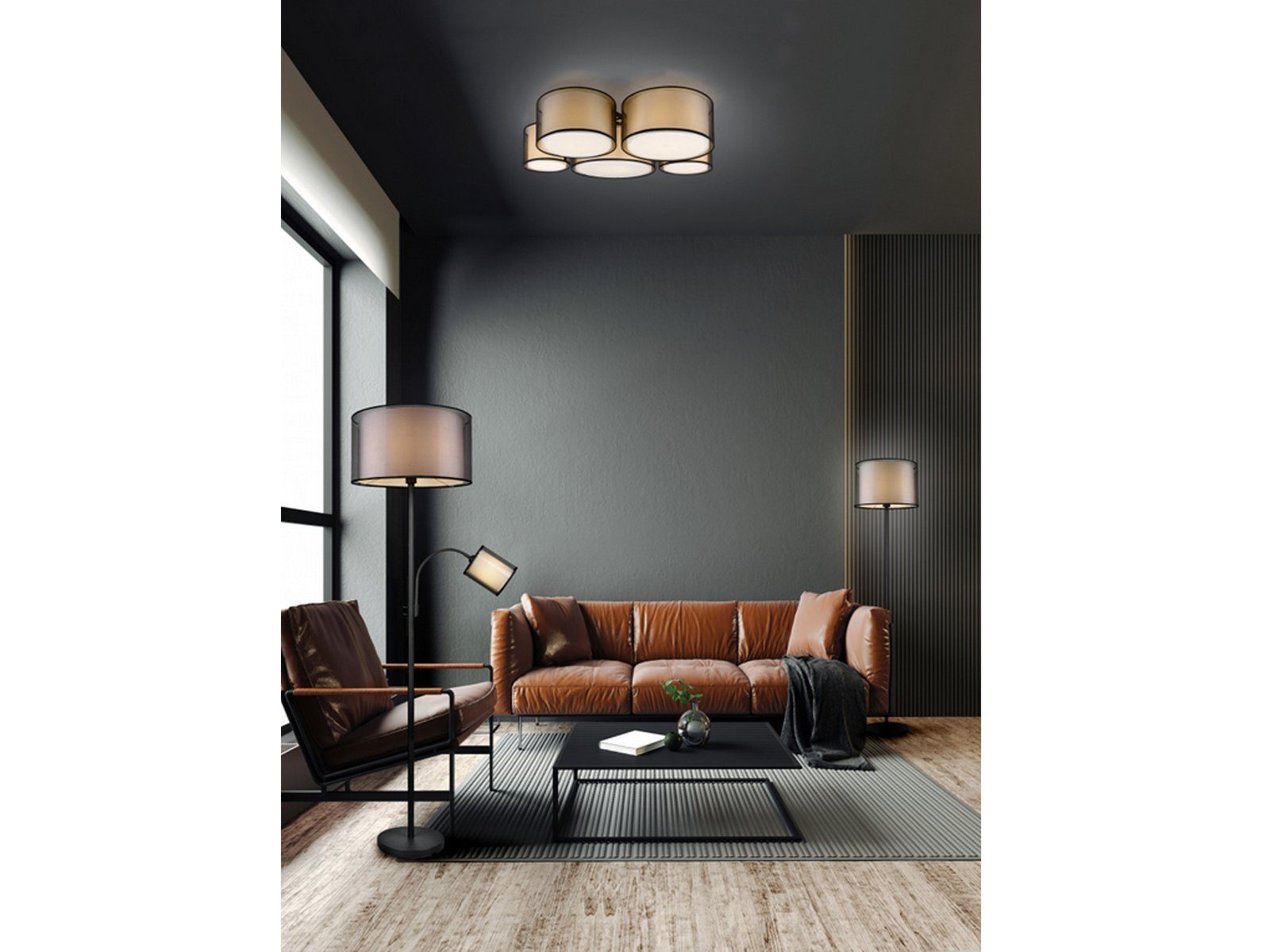 meineWunschleuchte LED Deckenleuchte, LED wechselbar, Warmweiß, große ausgefallen-e Designer Lampe mit 5x Stoff Lampen-schirm, B: 90cm
