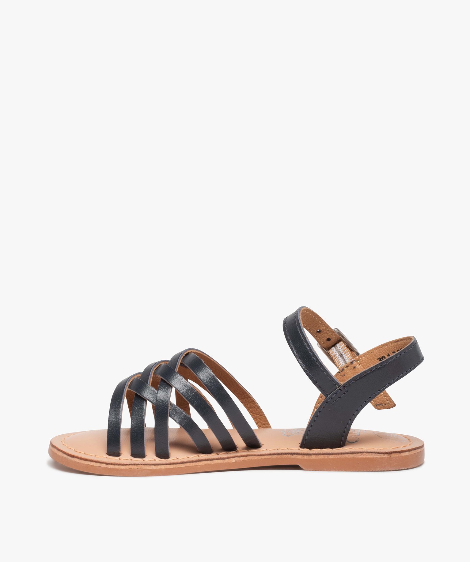 Sandales fille unies à fines brides entrelacées en cuir marine | GEMO