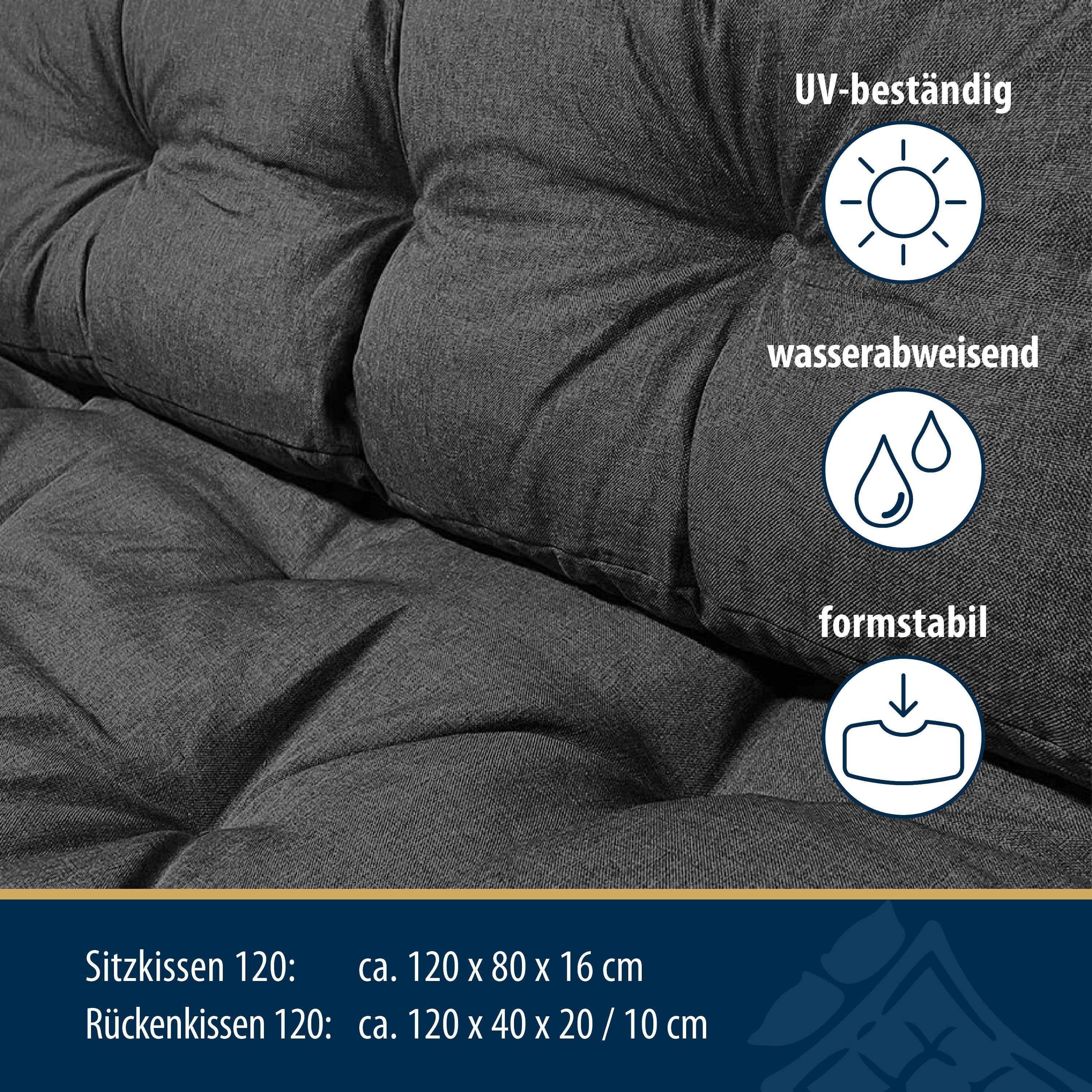 Jekatex Palettenkissen SOPHIA, Palettenauflagen SET, 120x80cm, für Europaletten, wasserabweisend, indoor und outdoor