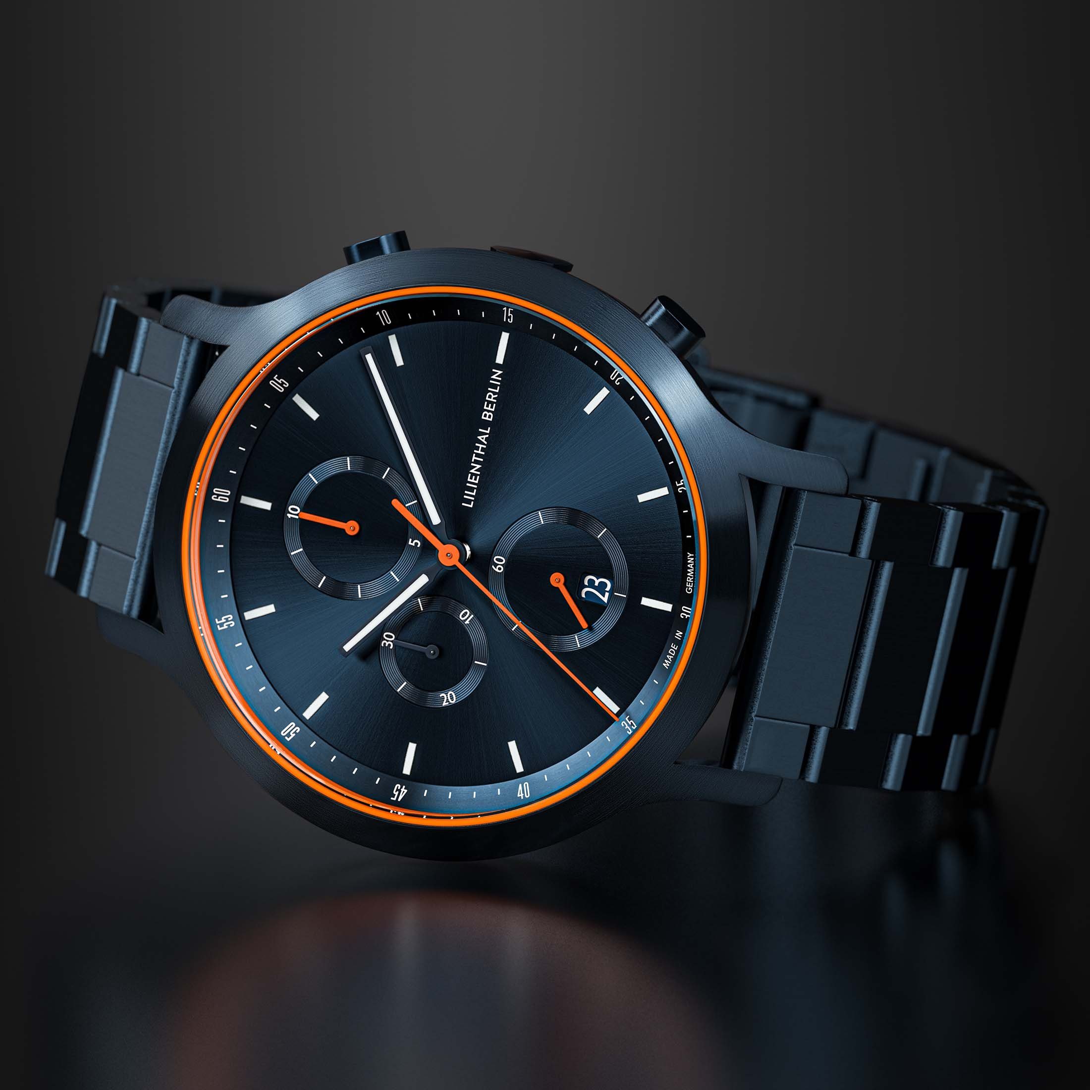 Lilienthal Berlin Chronograph Chronograph Blue Orange - Edelstahl Blau