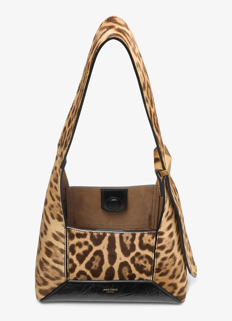 Geantă de umăr Jimmy Choo Diamond Hobo/S din piele de vițel cu imprimeu leopard