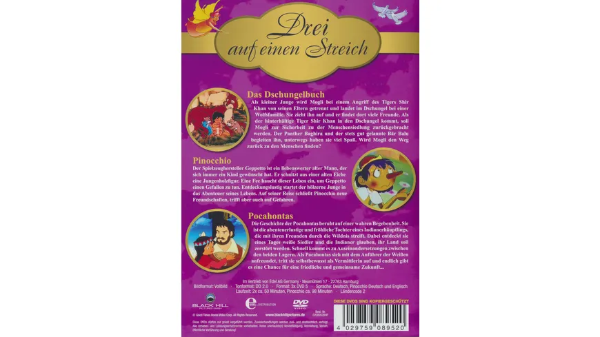 3 auf einen Streich - Die Märchenbox 3: Das Dschungelbuch/Pinocchio/Pocahontas  [3 DVDs]