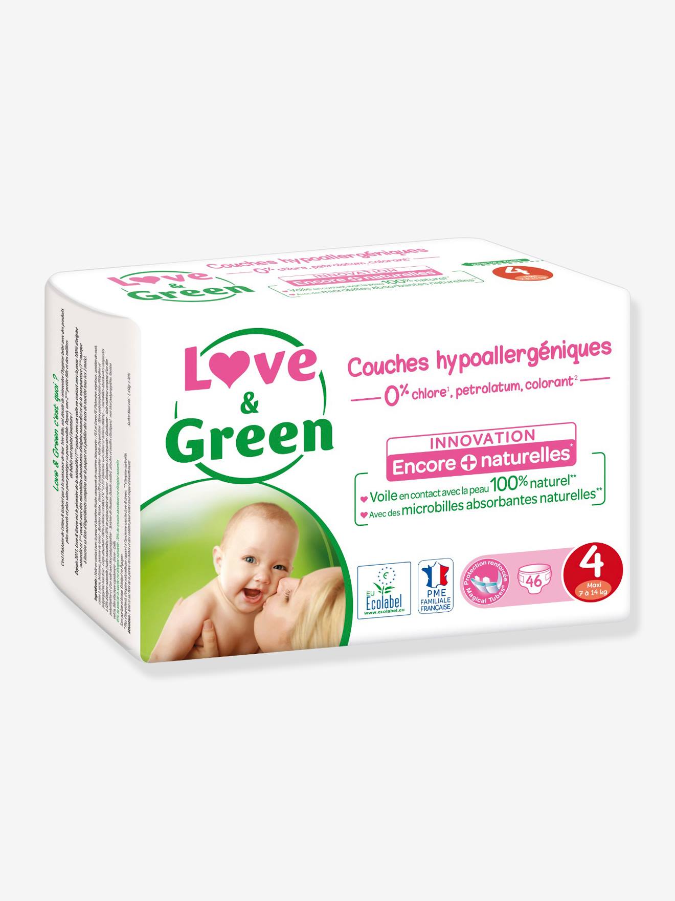 Couches hypoallergéniques T4 x 46 LOVE & GREEN blanc