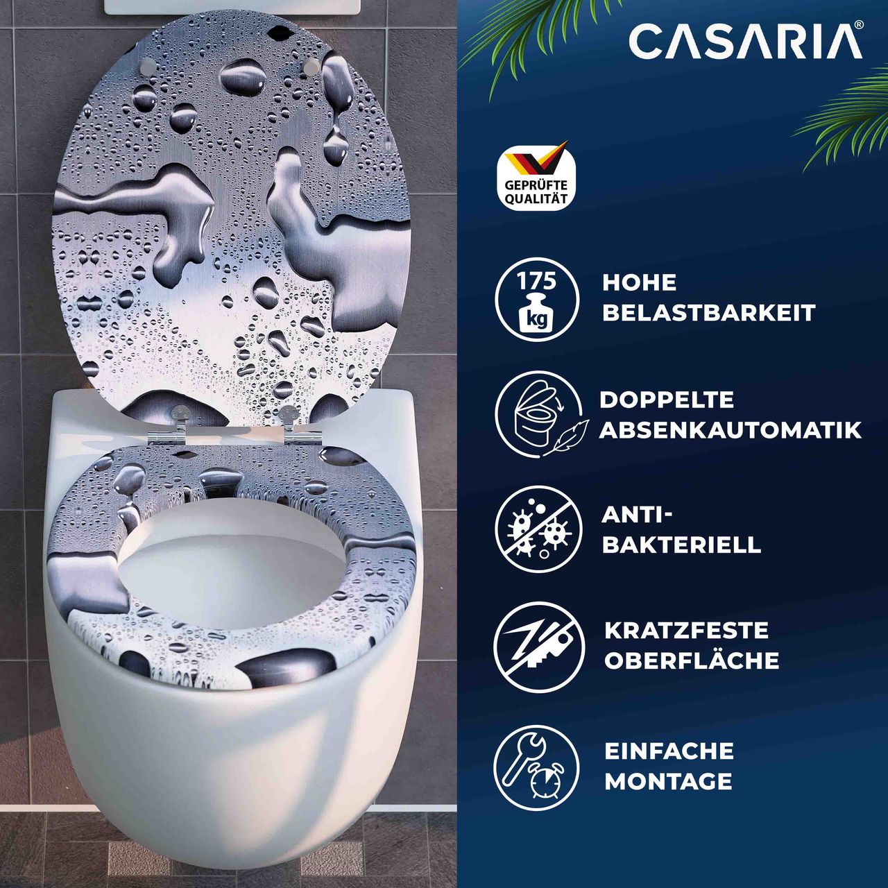 Casaria Toilettensitz Waterdrops mit Absenkautomatik
