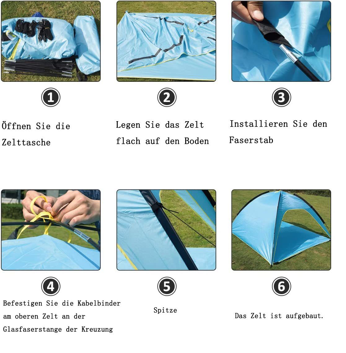 Zeaicos Strandmuschel Strandmuschelmit UV-Schutz, Tragbares Strandzelt Sonnenschutz Strand
