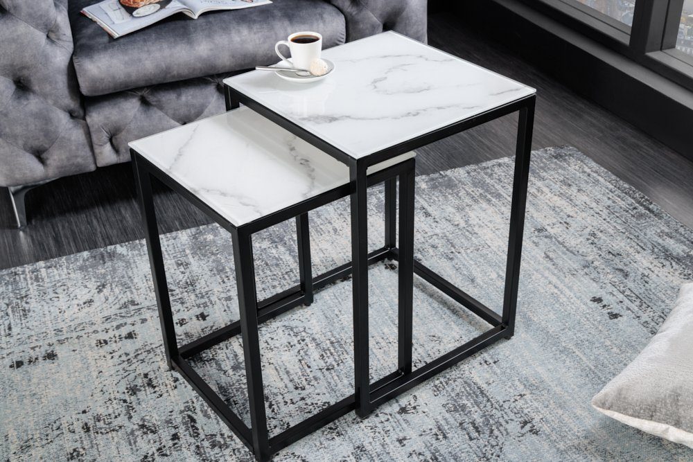 riess-ambiente Beistelltisch ELEGANCE 40cm weiß / schwarz (Set, 2-St), Wohnzimmer · Kristallglas · Metall · eckig · Marmor-Dekor · Barock