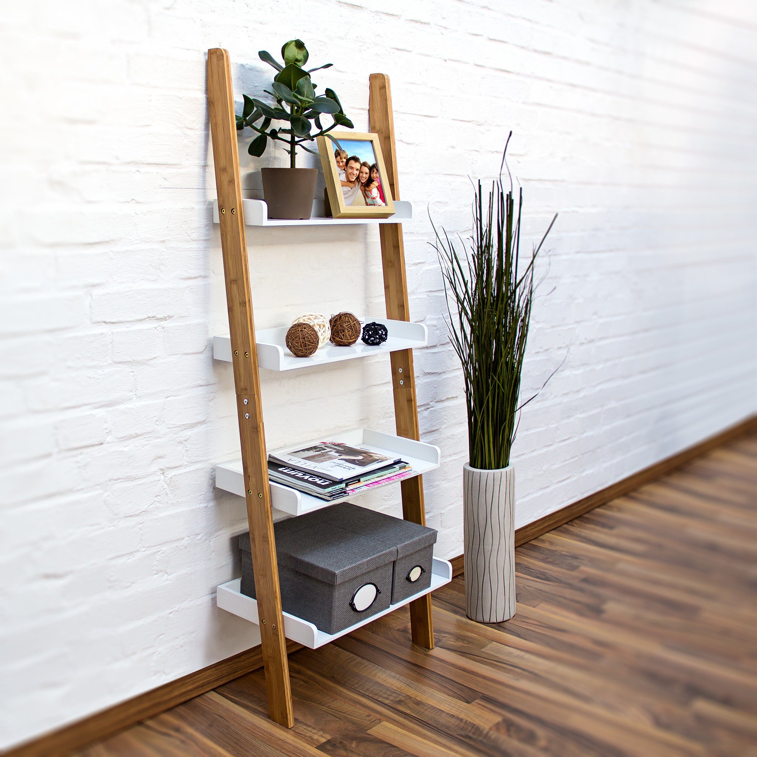 relaxdays Leiterregal Leiterregal BAMBOO