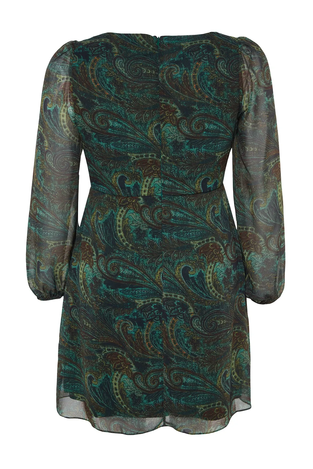 Trendyol Curve  Grünes Kleid aus gewebtem Chiffon mit Schalmuster TBBSS23AH00187