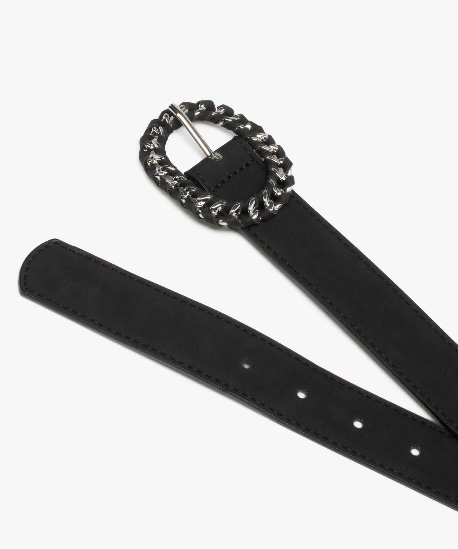 Ceinture mate à surpiqres et boucle tressée femme noir | GEMO