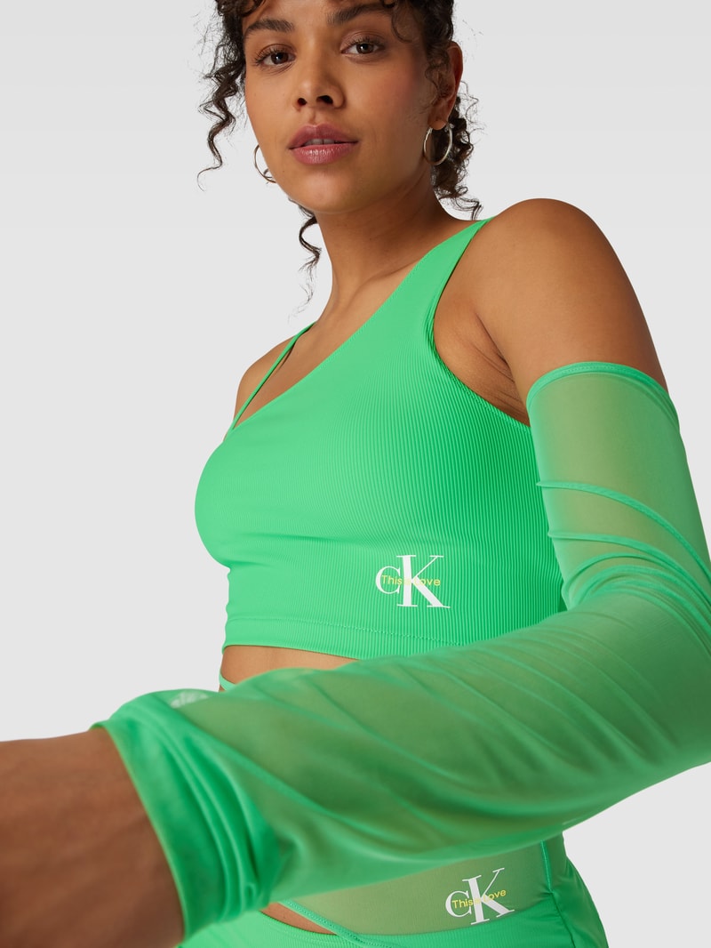 Crop Top mit Logo-Print Modell 'DETAIL MESH' in apfelgrün