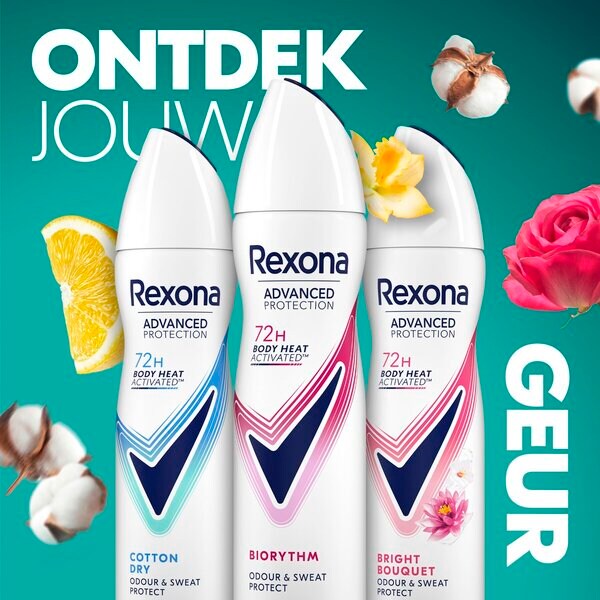 Rexona moterims skirtas Advanced Protection Biorythm antiperspirantas, 150 ml
