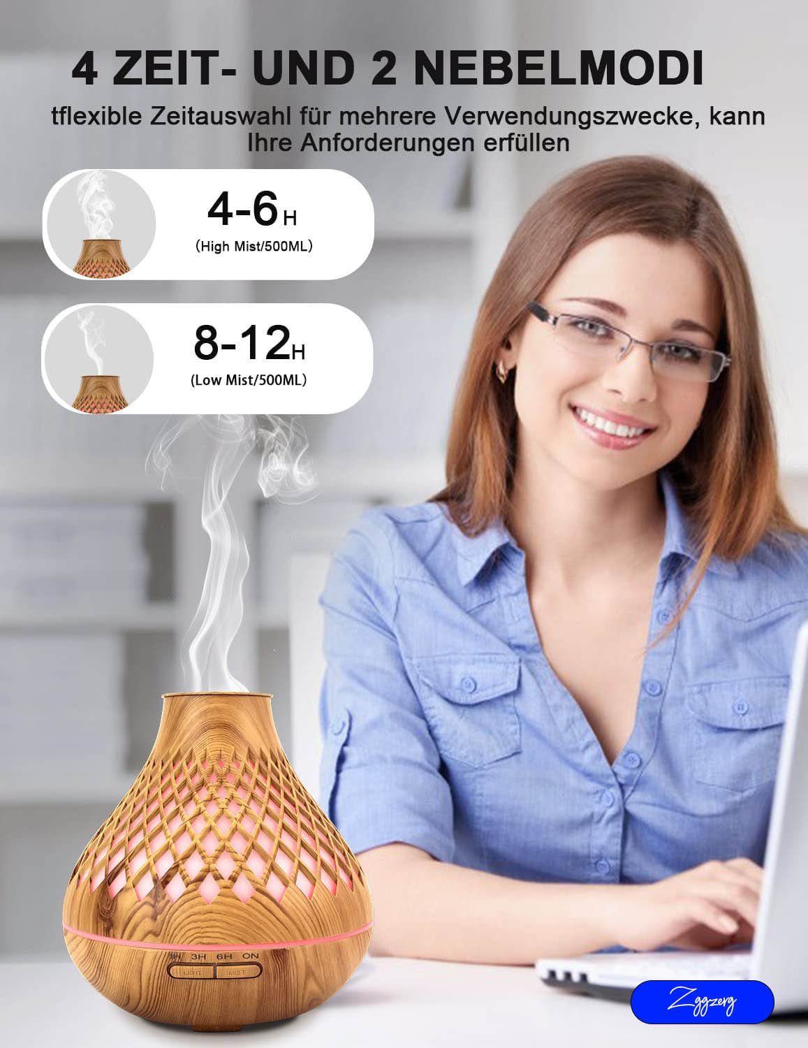 zggzerg Luftbefeuchter Zggzerg Aroma Diffuser, 500ml Diffusor für Ätherische Öle