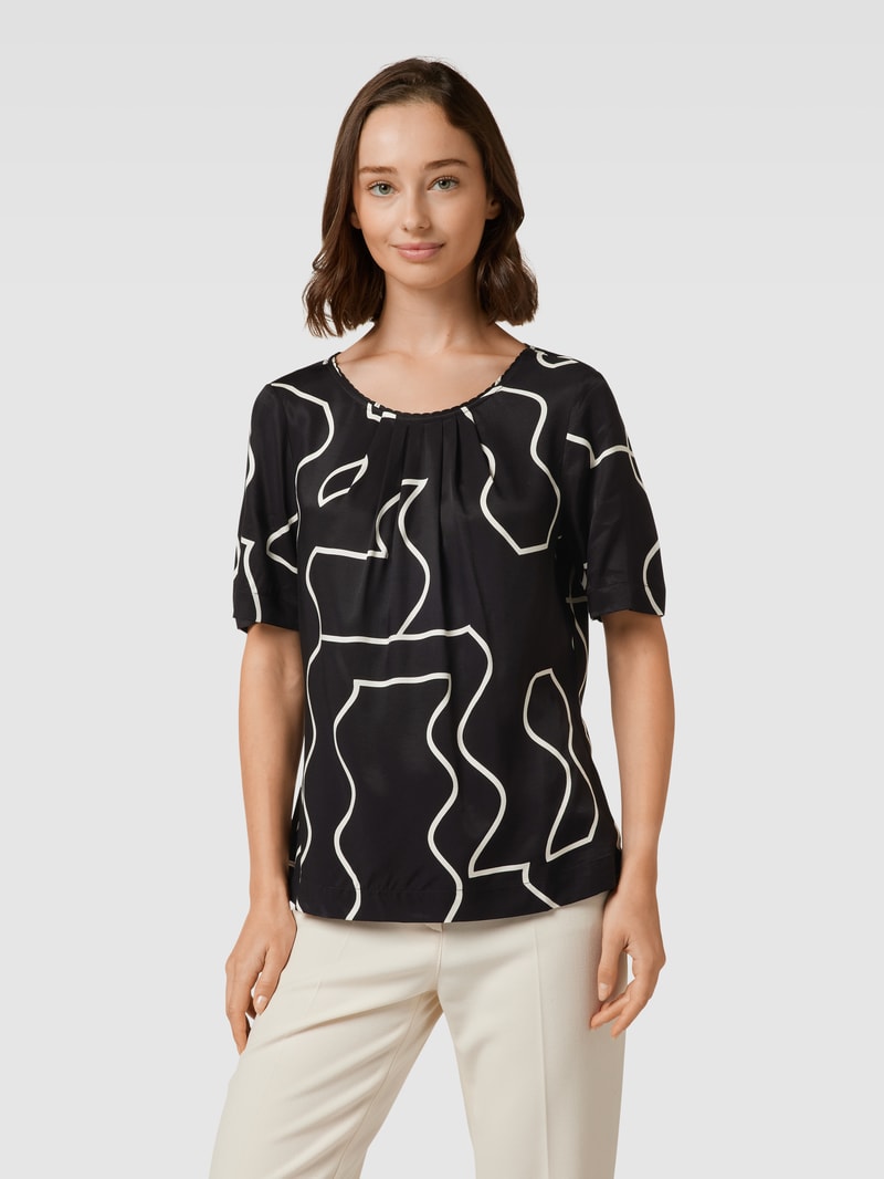 Blusenshirt aus Viskose mit Allover-Muster in schwarz