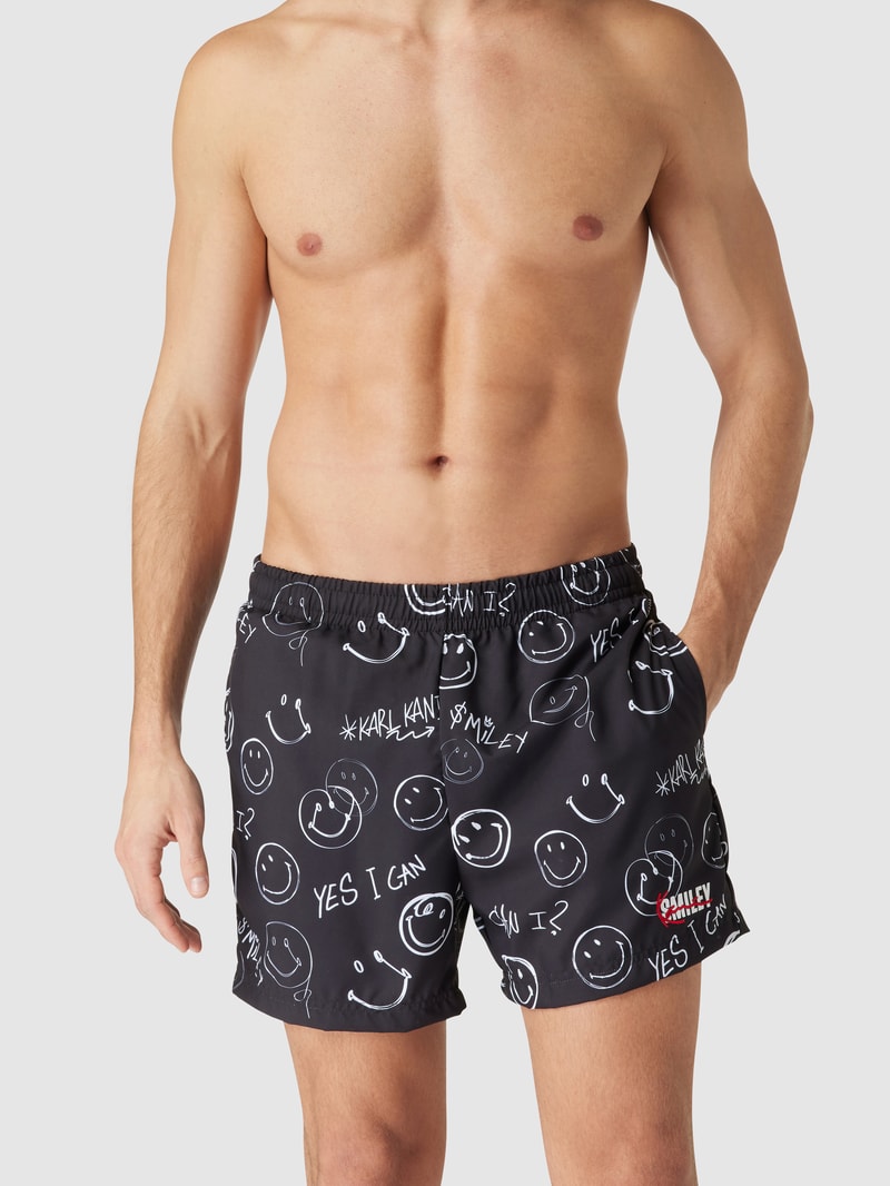 Badehose mit Allover-Muster in schwarz