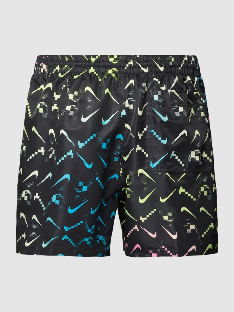 Badehose mit Allover-Muster Modell 'DIGI SWOOSH' in schwarz