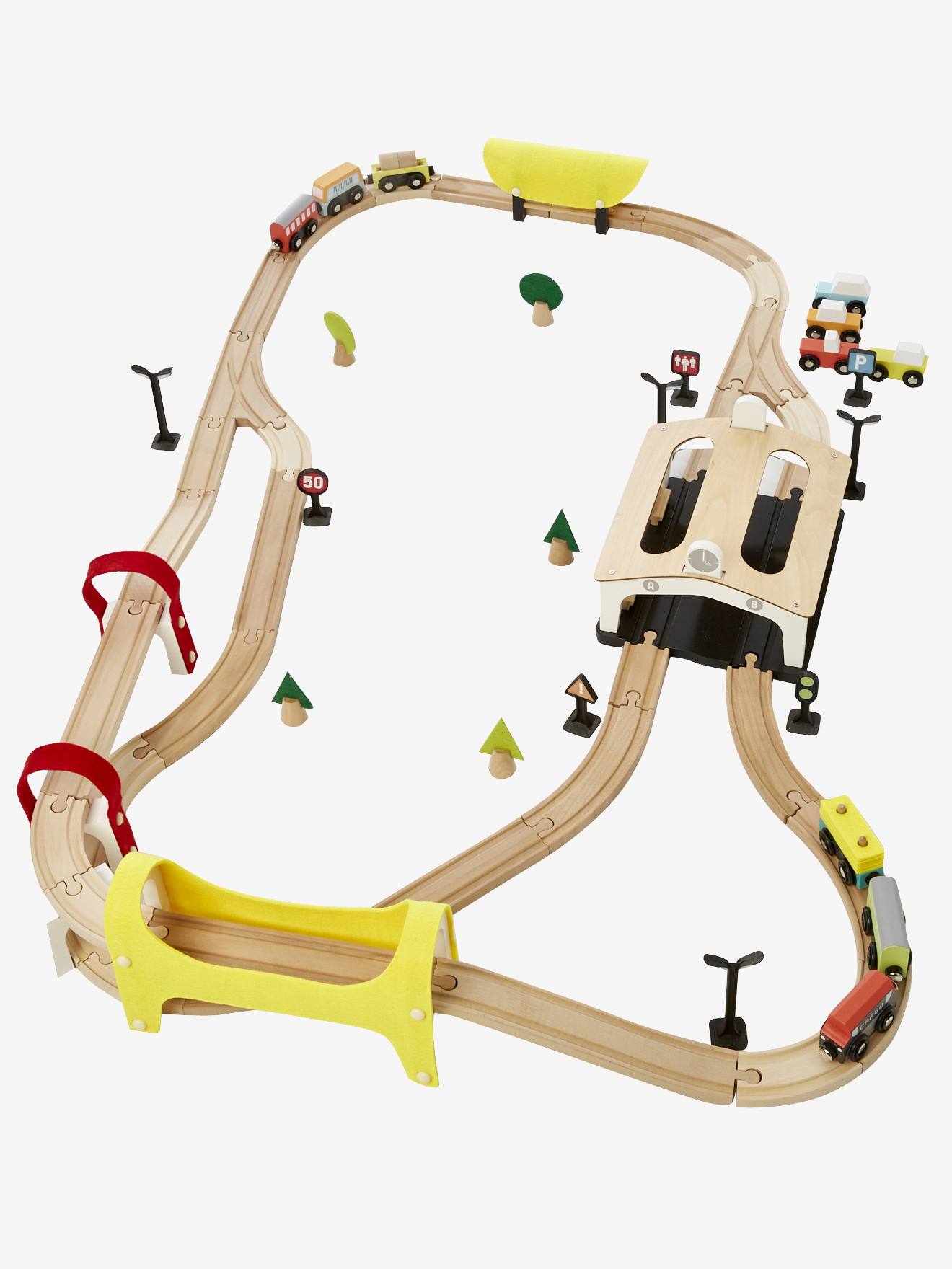 Vertbaudet Kinder Eisenbahn aus Holz FSC, 66 Teile - mehrfarbig