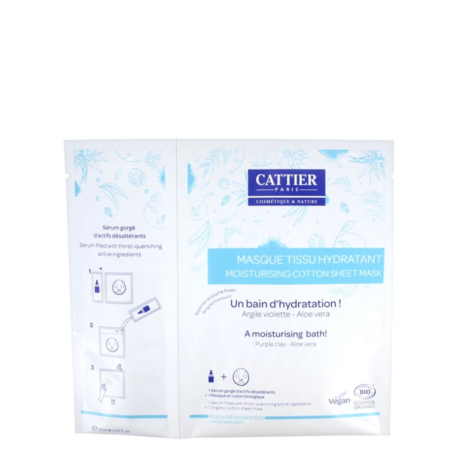 Cattier Masque Tissu Hydratant Sérum Concentré + Masque Coton 20 ml
